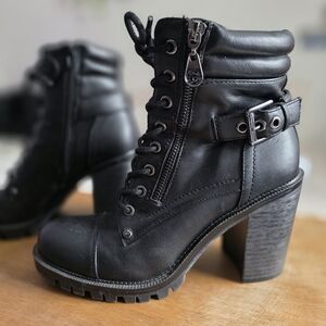 Guess Black Lace Up Leather Boots